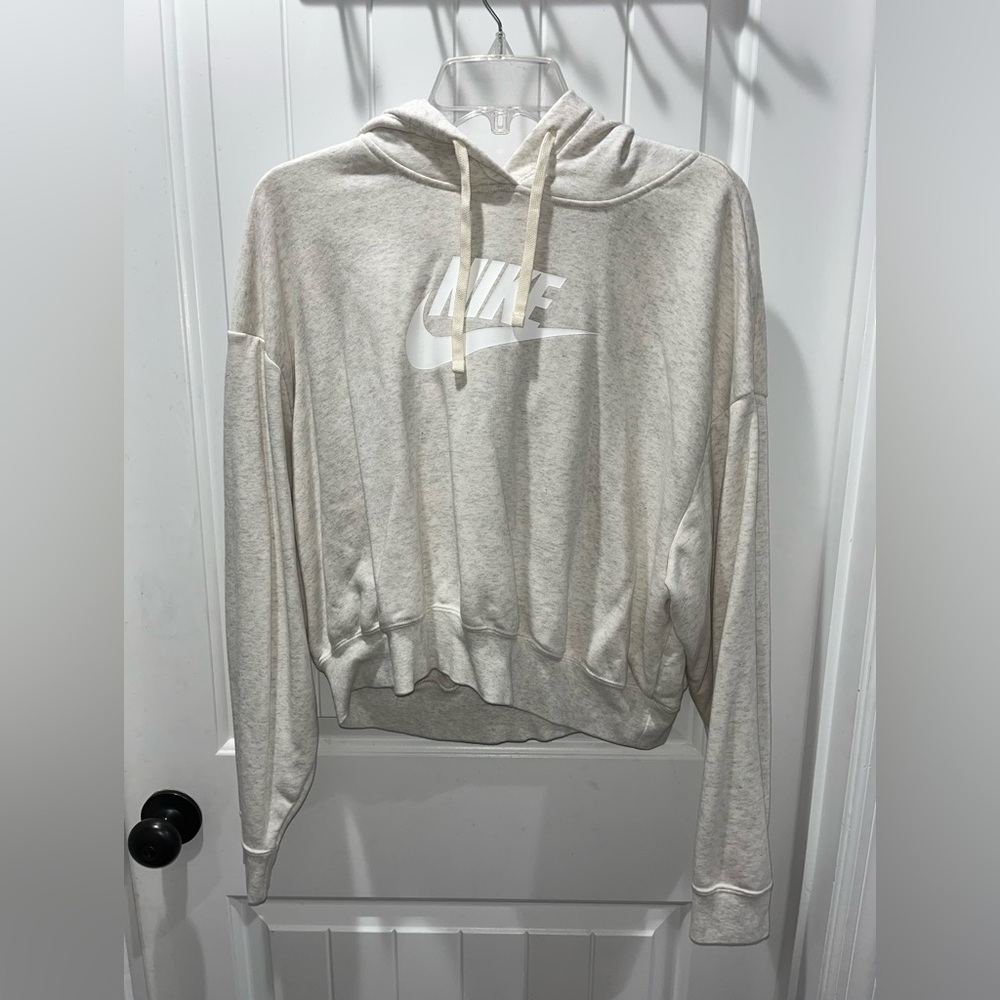Cream/white Nike hoodie. Crop top.